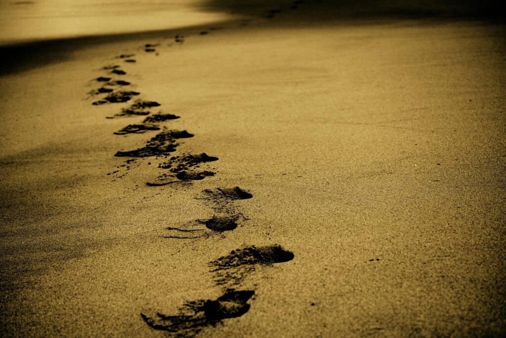a foot prints in the sand