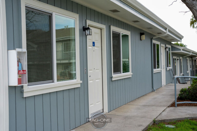 a building with a door and windows