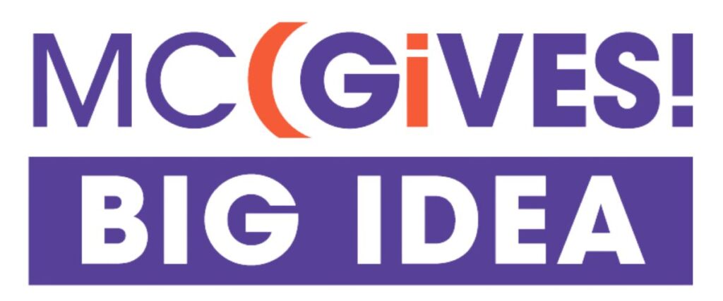 a purple and orange logo