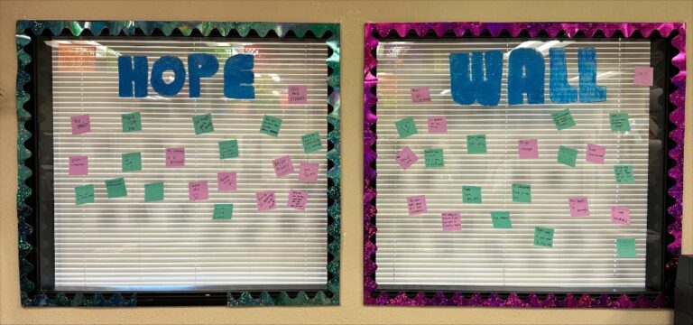 a couple of windows with sticky notes on them